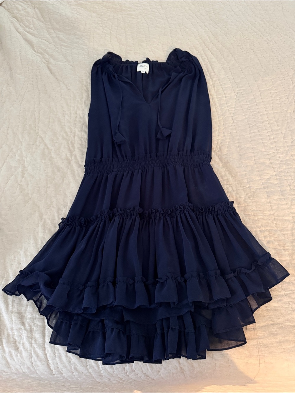 Misa Los Angeles Navy Tiered Ruffle Casual Dress